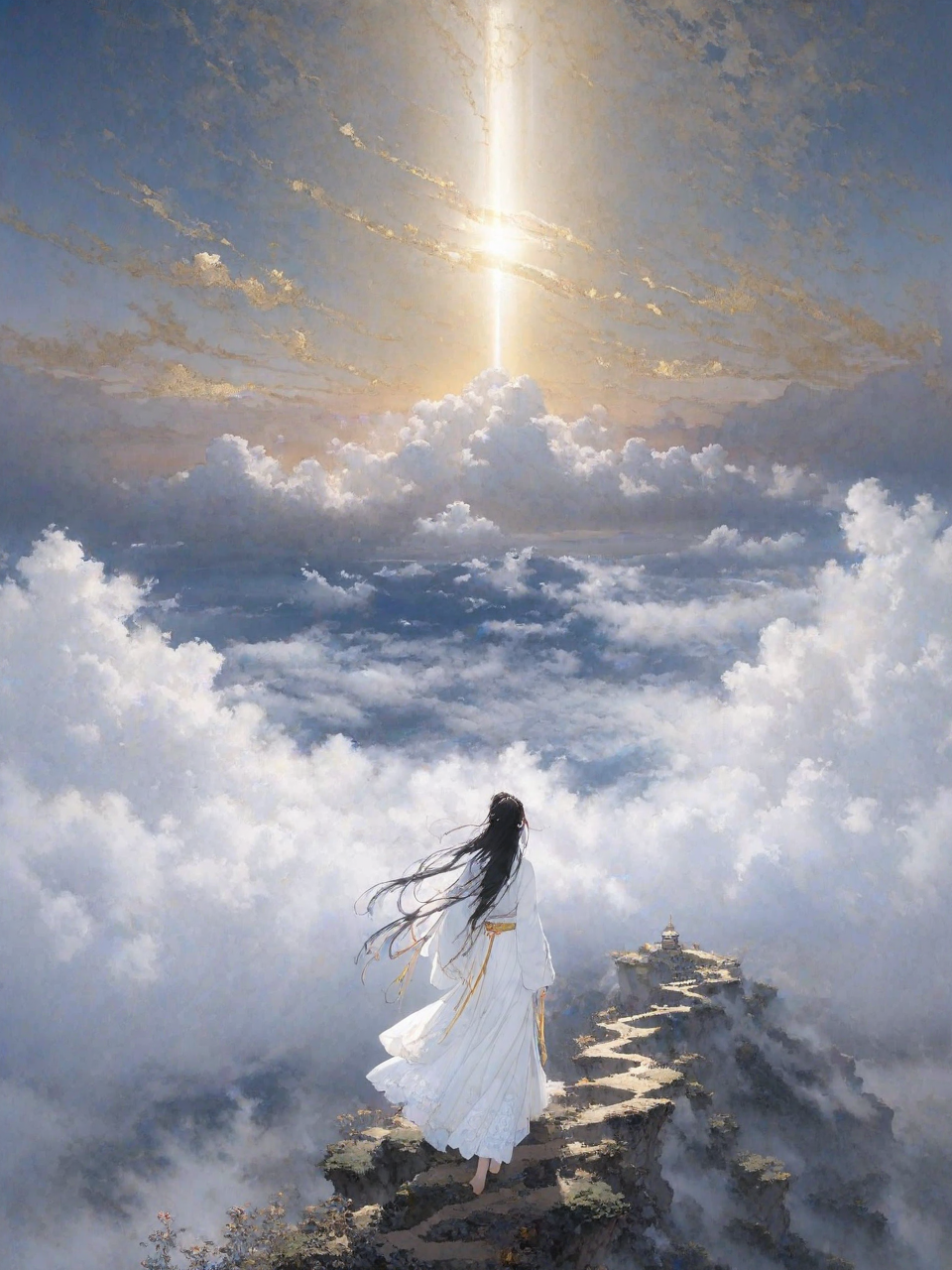 12567-4197083037-In the vast and empty sky,a white figure is slowly walking on a cloud. She is dressed in a white and gold Hanfu,her long hair fl.png